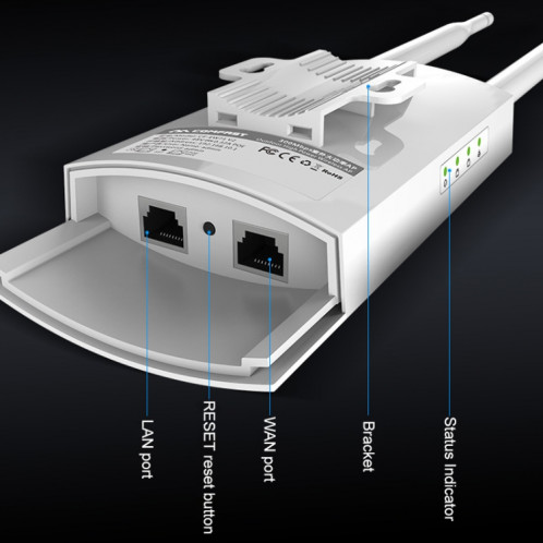 Comfast CF-EW72 1200mbs Amplificateur de signal étanche à l'étanche de l'étanchéité de l'étanchéité sans fil République WiFi Station de base avec 2 antennes SC36511520-07