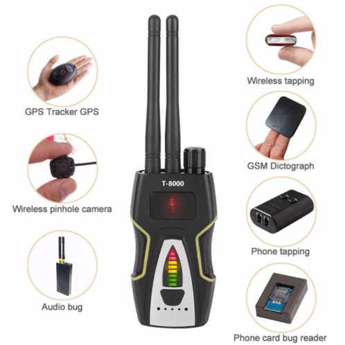 Détecteur de signal RF T-8000 Détecteur audio GSM Détecteur de balayage GPS (Argent) SH264S1118-09