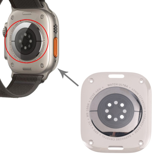 Pour Apple Watch Ultra 2 49 mm A2986 A2987 LTE Version Coque arrière en verre (gris titane) SH1TCL1132-07