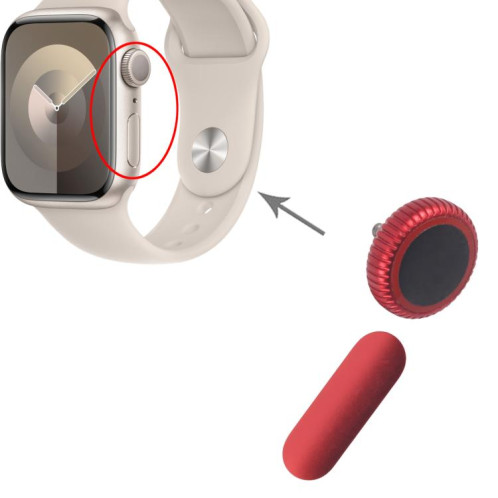 Pour Apple Watch Series 9 41 mm/45 mm GPS, ensemble écrou couronne/bouton d'alimentation (rouge) SH289R926-04
