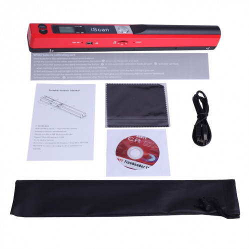 iScan01 Portable Document Portable HandHeld Scanner avec écran LED, A4 Contact Image Sensor, Support 900DPI / 600DPI / 300DPI / PDF / JPG / TF (Rouge) SI001R0-06