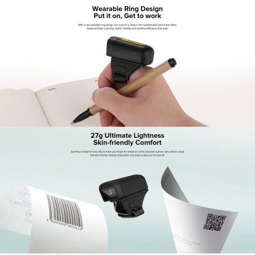 Ulefone uScan RS1 Mini Scanner Annulaire Sans Fil Bluetooth (Noir) SU009B1872-09