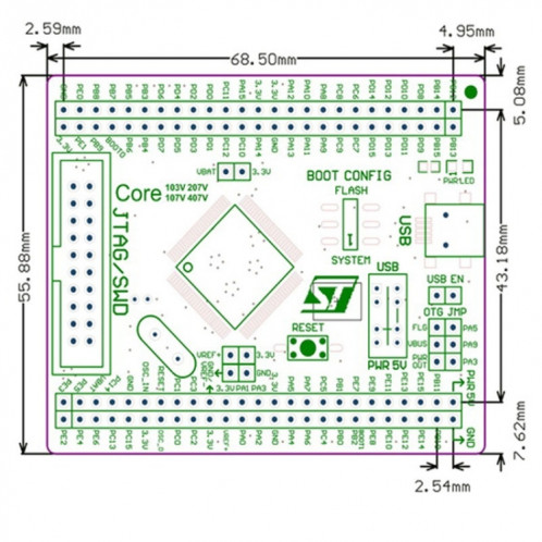 Carte mère Waveshare Core103V, STM32F1 SW832725-06