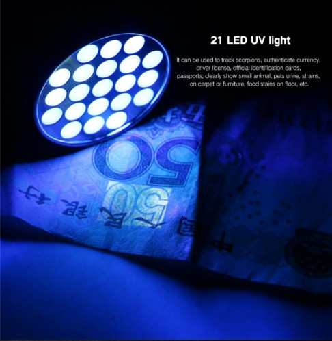 YWXLight UV 21 LED 395NM Ultra Violet Torche LED Lampe de Poche Lampe Détecteur de Lumière pour Chien Urine Pet Stains SY5373637-09