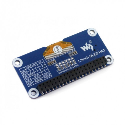 Waveshare 1.3 pouces 128x64 pixels Interface SPI / I2C écran OLED HAT pour Raspberry Pi SW7455643-04