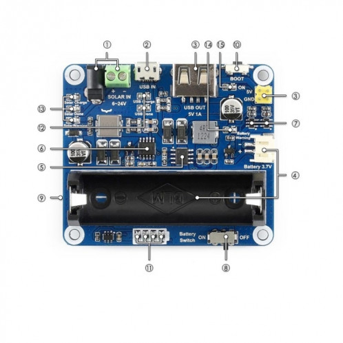 Waveshare Solar Power Module de gestion pour 6V ~ 24V Panneau solaire SW01741218-06