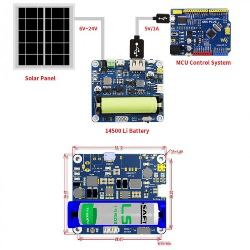 Waveshare Solar Power Module de gestion pour 6V ~ 24V Panneau solaire SW01741218-06