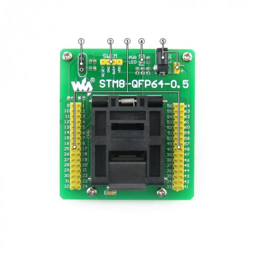 Waveshare STM8-QFP64-0.5, adaptateur de programmeur SW5167464-05