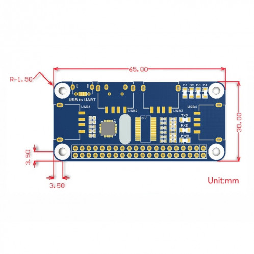 HAT HUB USB 4 ports Waveshare pour Raspberry Pi SW424581-05