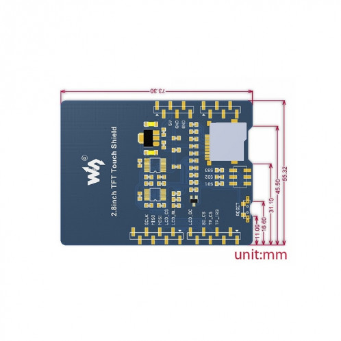 Blindage LCD tactile 2,8 pouces pour Arduino SW0040211-05