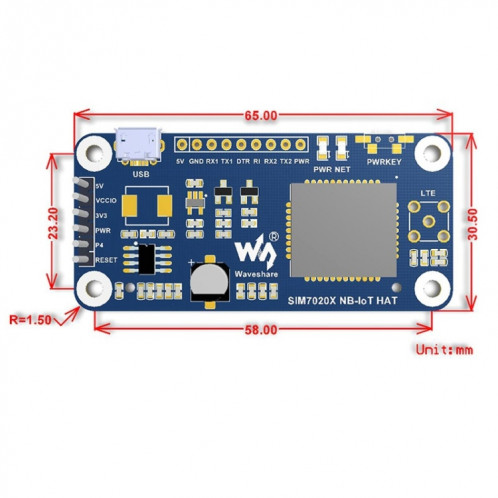Waveshare NB-IoT HAT pour Raspberry Pi, pour l'Europe, l'Asie, l'Afrique, l'Australie SW4830812-06