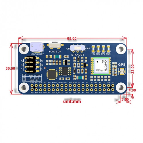 Waveshare L76X Multi-GNSS HAT pour Raspberry Pi, GPS, BDS, QZSS SW7389603-09
