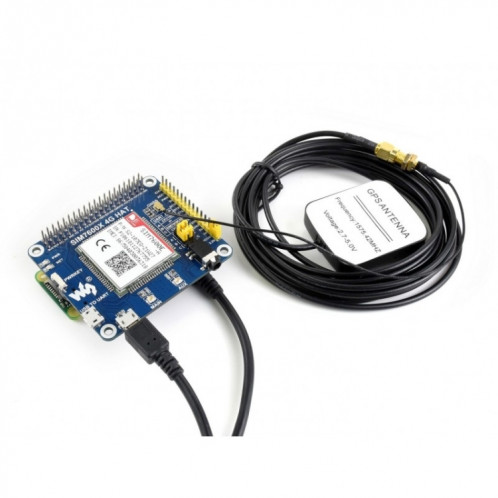 Waveshare 4G / 3G / 2G / GSM / GPRS / GNSS HAT pour Raspberry Pi, LTE CAT4, pour l'Asie du Sud-Est, l'Asie de l'Ouest, l'Europe, l'Afrique SW1963101-09