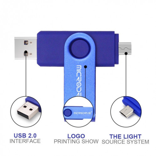 MicroDrive 64 Go USB 2.0 Téléphone et ordinateur à double usage Rotary OTG Metal U Disk (Bleu) SM943L1558-09