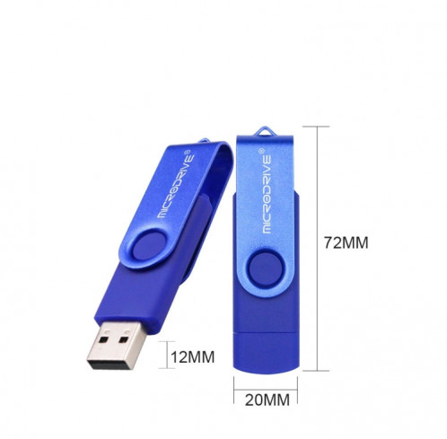 MicroDrive 128 Go USB 2.0 Téléphone et ordinateur à double usage Rotary OTG Metal U Disk (Bleu) SM959L548-09