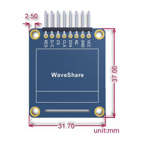 Waveshare 0,95 pouces RVB OLED (A), interface SPI, tête d'épingle horizontale incurvée SW05011274-06