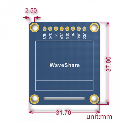 Waveshare 0,95 pouces RVB OLED (B), interface SPI, tête d'épingle verticale droite SW07361883-06