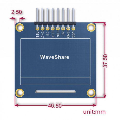 Waveshare 1,3 pouces 128 * 64 OLED, interfaces SPI / I2C, tête d'épingle verticale droite SW7161571-06