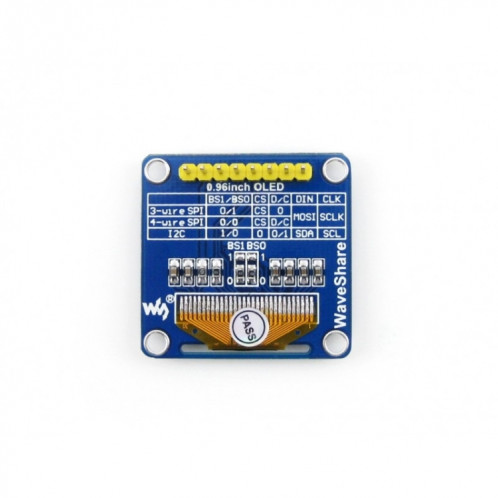 Waveshare 0,96 pouces 128 * 64 OLED (B), Interfaces SPI / I2C, tête d'épingle verticale droite SW8661649-06