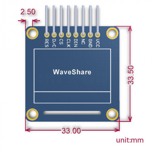 Waveshare 0,96 pouces 128 * 64 OLED (B), Interfaces SPI / I2C, tête d'épingle verticale droite SW8661649-06