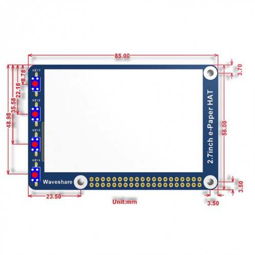 Waveshare 2,7 pouces 264x176E-Ink Display HAT pour Raspberry Pi, interface SPI SW34821810-06