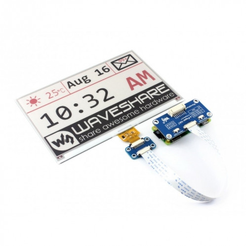 Waveshare 7,5 pouces 640x384 E-Ink Display HAT pour Raspberry Pi, trois couleurs, interface SPI SW39201108-09