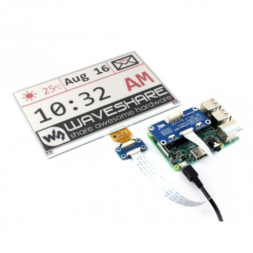 Waveshare 7,5 pouces 640x384 E-Ink Display HAT pour Raspberry Pi, trois couleurs, interface SPI SW39201108-09
