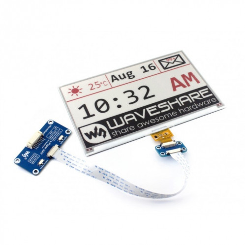 Waveshare 7,5 pouces 640x384 E-Ink Display HAT pour Raspberry Pi, trois couleurs, interface SPI SW39201108-09