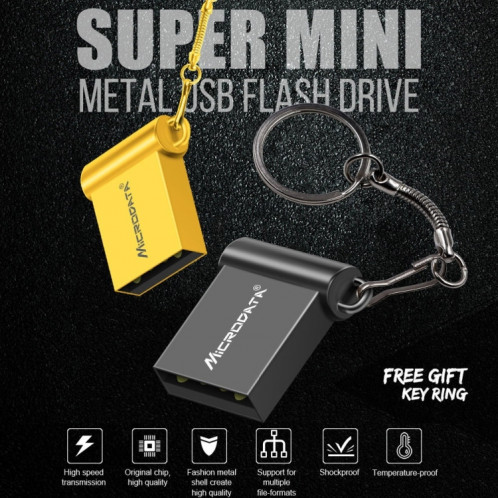 MiCRODATA 8 Go USB 2.0 pour ordinateur et voiture Mini U Disk à deux utilisations (gris argenté) SM48AA468-013