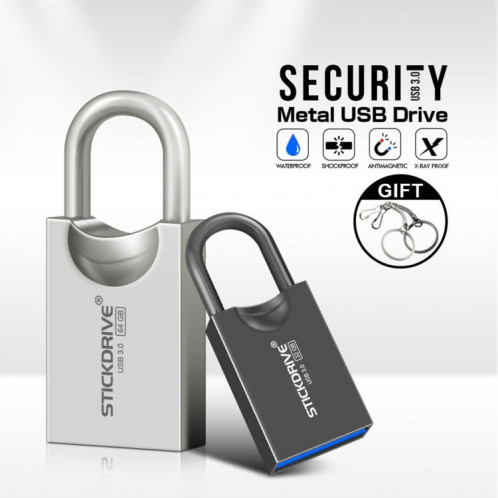 STICKDRIVE 16GB USB 3.0 High Speed Creative Love Lock Metal U Disk (Silver Grey) SS39SH1201-010