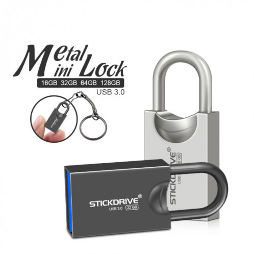 STICKDRIVE 128 Go USB 3.0 haute vitesse Creative Love Lock Metal U Disk (Silver Grey) SS07SH453-010