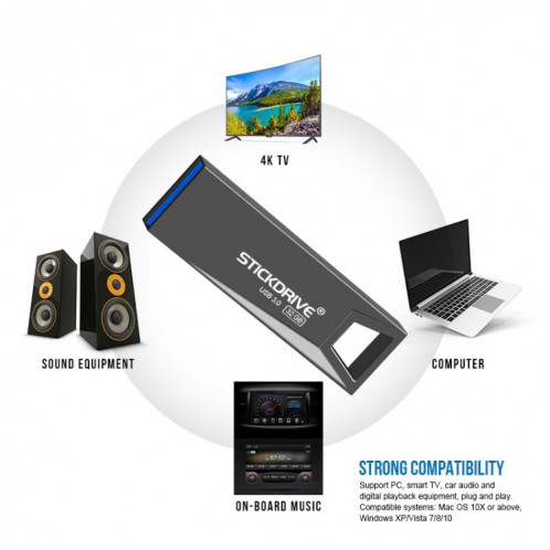 STICKDRIVE 128 Go USB 3.0 Mini disque U haute vitesse en métal (gris argenté) SS72SH467-09