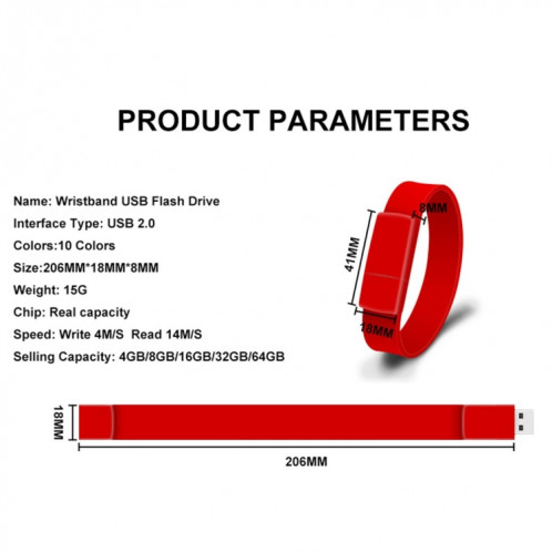 MicroDrive 4GB USB 2.0 Fashion Bracelet Wristband U Disk (Rouge) SM102R1927-010