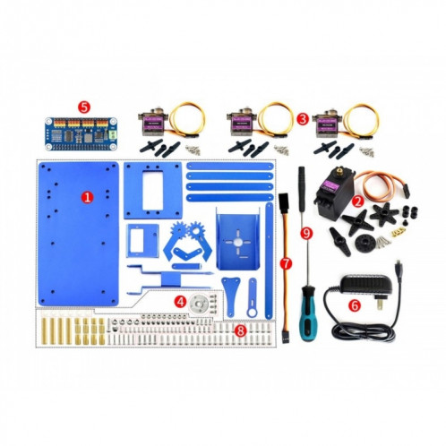 Kit de bras de robot en métal Waveshare 4-DOF pour Raspberry Pi, télécommande Bluetooth / WiFi, prise américaine SW0052633-04