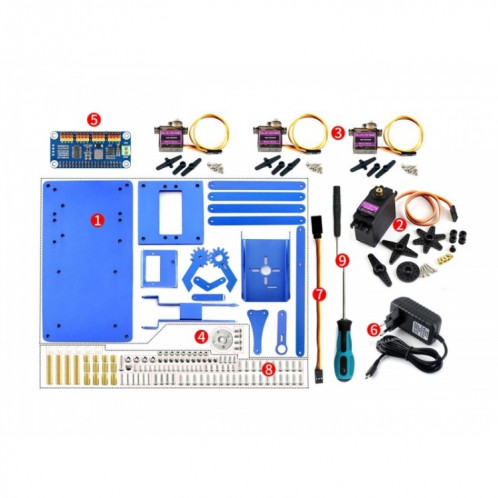 Kit de bras de robot en métal Waveshare 4-DOF pour Raspberry Pi (Europe), télécommande Bluetooth / WiFi, SW02911543-04