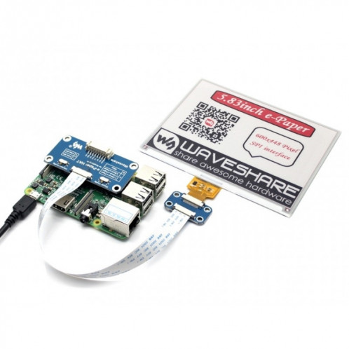 Waveshare 5,83 pouces 600x448 Pixel Rouge Noir Blanc Écran E-Ink tricolore HAT (B) pour Raspberry Pi, Interface SPI SW07751076-04