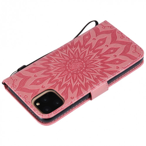 Étui en cuir PU avec empreinte horizontale à motif de tournesol pour iPhone 11 Pro Max, avec support et emplacements pour cartes, ainsi que portefeuille et lanière SH681F1791-09