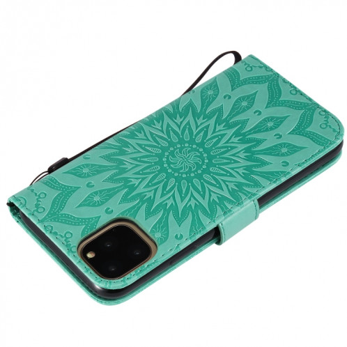 Étui en cuir PU avec empreinte horizontale à motif de tournesol pour iPhone 11 Pro Max, avec support et emplacements pour cartes, ainsi que portefeuille et lanière SH681G969-09