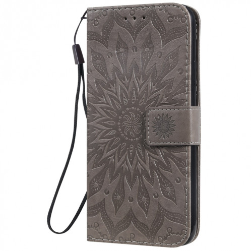 Étui en cuir PU avec empreinte horizontale à motif de tournesol pour iPhone 11 Pro Max, avec support et emplacements pour cartes, ainsi que portefeuille et lanière SH681H576-09