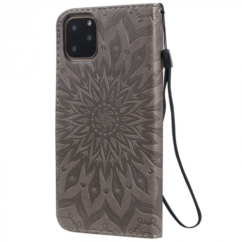 Étui en cuir PU avec empreinte horizontale à motif de tournesol pour iPhone 11 Pro Max, avec support et emplacements pour cartes, ainsi que portefeuille et lanière SH681H576-09