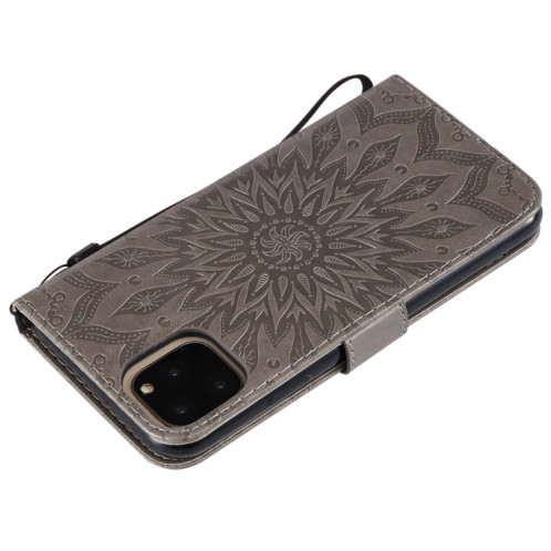 Étui en cuir PU avec empreinte horizontale à motif de tournesol pour iPhone 11 Pro Max, avec support et emplacements pour cartes, ainsi que portefeuille et lanière SH681H576-09