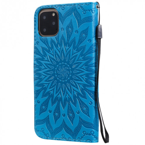 Étui en cuir PU avec empreinte horizontale à motif de tournesol pour iPhone 11 Pro Max, avec support et emplacements pour cartes, ainsi que portefeuille et lanière SH681L1884-09