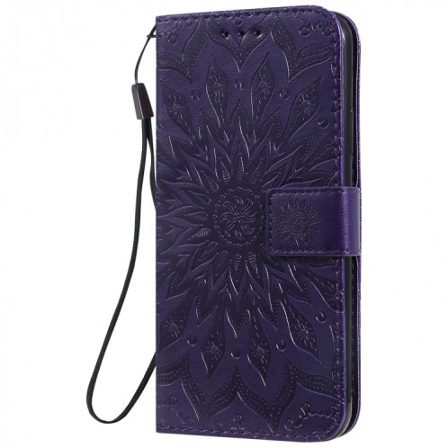 Étui en cuir PU avec empreinte horizontale à motif de tournesol pour iPhone 11 Pro Max, avec support et emplacements pour cartes, ainsi que portefeuille et lanière SH681P356-09