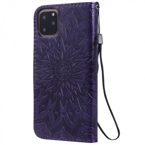 Étui en cuir PU avec empreinte horizontale à motif de tournesol pour iPhone 11 Pro Max, avec support et emplacements pour cartes, ainsi que portefeuille et lanière SH681P356-09