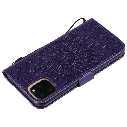 Étui en cuir PU avec empreinte horizontale à motif de tournesol pour iPhone 11 Pro Max, avec support et emplacements pour cartes, ainsi que portefeuille et lanière SH681P356-09