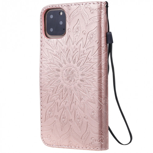 Étui en cuir PU avec empreinte horizontale à motif de tournesol pour iPhone 11 Pro Max, avec support et emplacements pour cartes, ainsi que portefeuille et lanière SH81RG1771-09