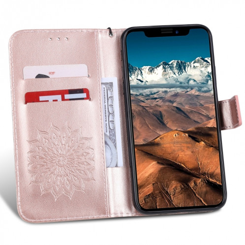 Étui en cuir PU avec empreinte horizontale à motif de tournesol pour iPhone 11 Pro Max, avec support et emplacements pour cartes, ainsi que portefeuille et lanière SH81RG1771-09