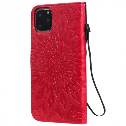 Étui en cuir PU avec empreinte horizontale à motif de tournesol pour iPhone 11 Pro Max, avec support et emplacements pour cartes, ainsi que portefeuille et lanière SH681R1745-09