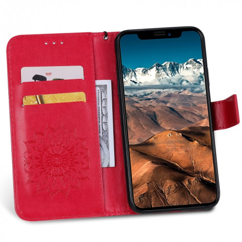 Étui en cuir PU avec empreinte horizontale à motif de tournesol pour iPhone 11 Pro Max, avec support et emplacements pour cartes, ainsi que portefeuille et lanière SH681R1745-09