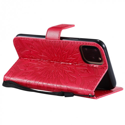 Étui en cuir PU avec empreinte horizontale à motif de tournesol pour iPhone 11 Pro Max, avec support et emplacements pour cartes, ainsi que portefeuille et lanière SH681R1745-09
